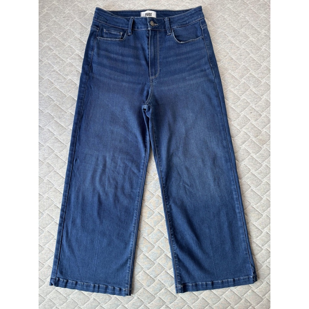 Paige Genesee Crop Jeans Womens 29 Blue High Rise Wide Leg Cropped Stretch Denim